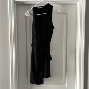 stradivarius Black Pinstripe Wrap Mini Dress